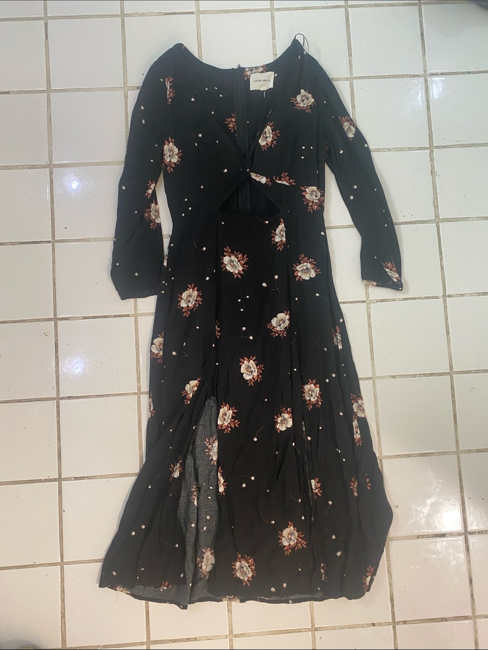 Cotton Candy Black Floral Tie-Front Maxi Dress